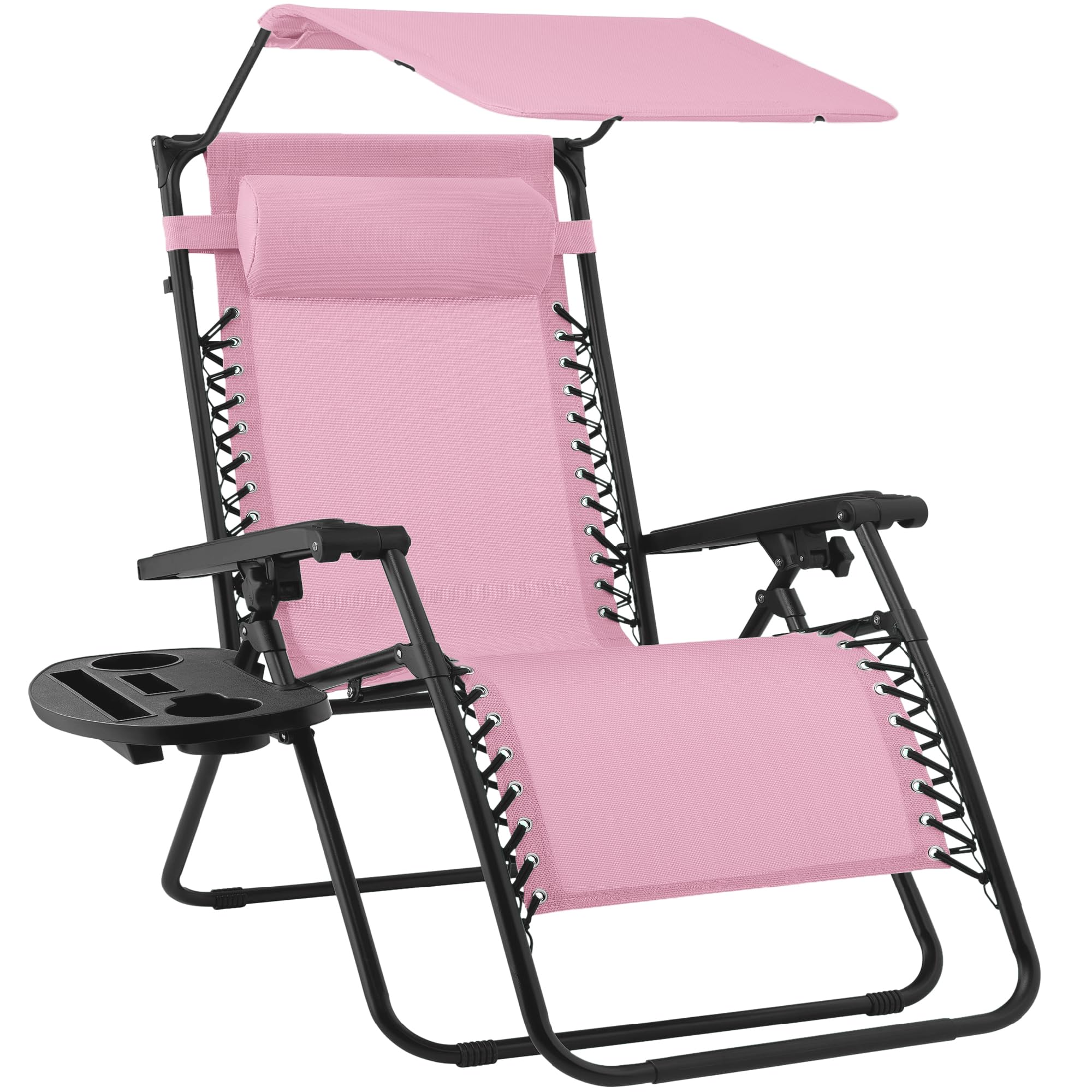 Best Choice Products Folding Zero Gravity Outdoor Recliner Patio Lounge Chair w/Adjustable Canopy Shade, Headrest, Side Accessory Tray, Textilene Mesh - Sage Green
