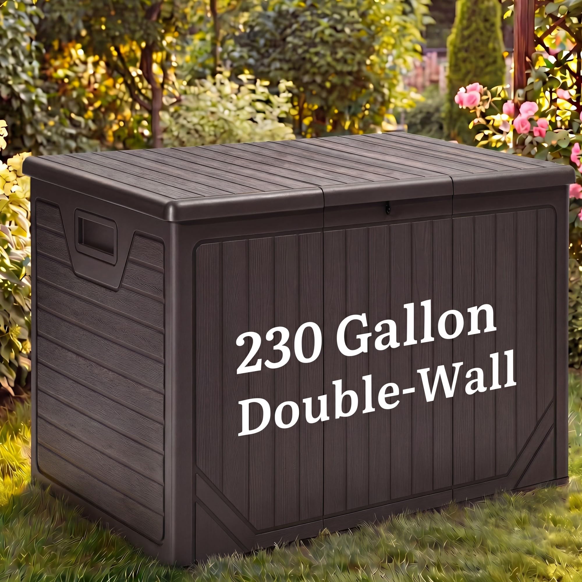 YITAHOME 70 Gallon Deck Bench with Storage, Outdoor Storage Box Bench with Armrests for Patio Garden Pool Porch, Waterproof&Lockable, Light Brown