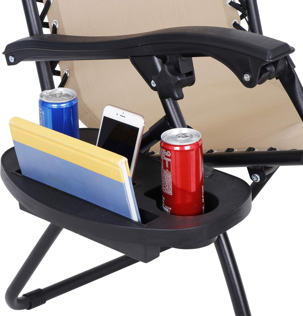 SUPER DEAL Zero Gravity Chair Set of 2 Folding Anti Gravity Recliner Outdoor Patio Beach Lounger Chair with Side Cup Holder Tray and Pillow for Patio, Poolside, Backyard, Deck, Heavy Duty Steel Frame