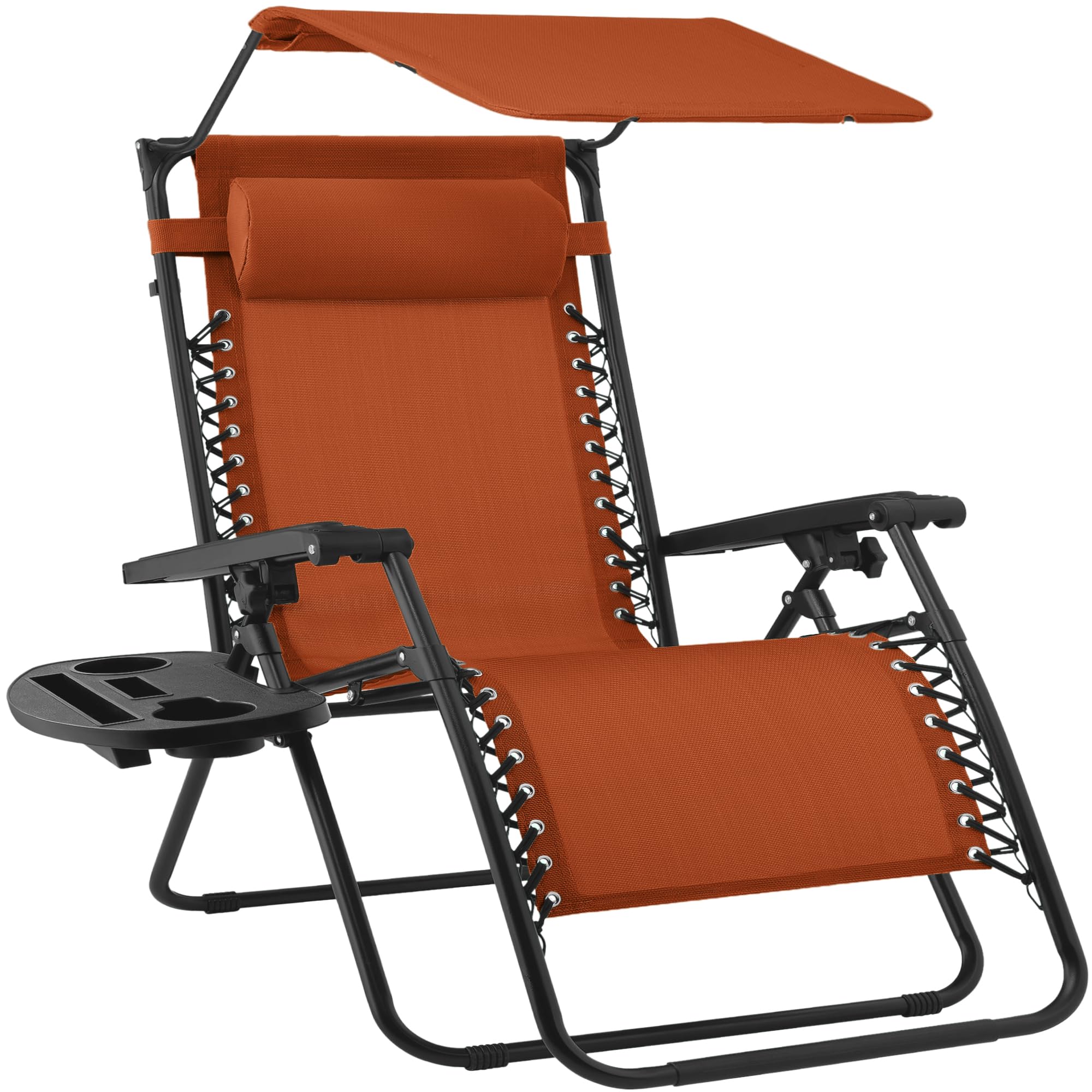 Best Choice Products Folding Zero Gravity Outdoor Recliner Patio Lounge Chair w/Adjustable Canopy Shade, Headrest, Side Accessory Tray, Textilene Mesh - Sage Green
