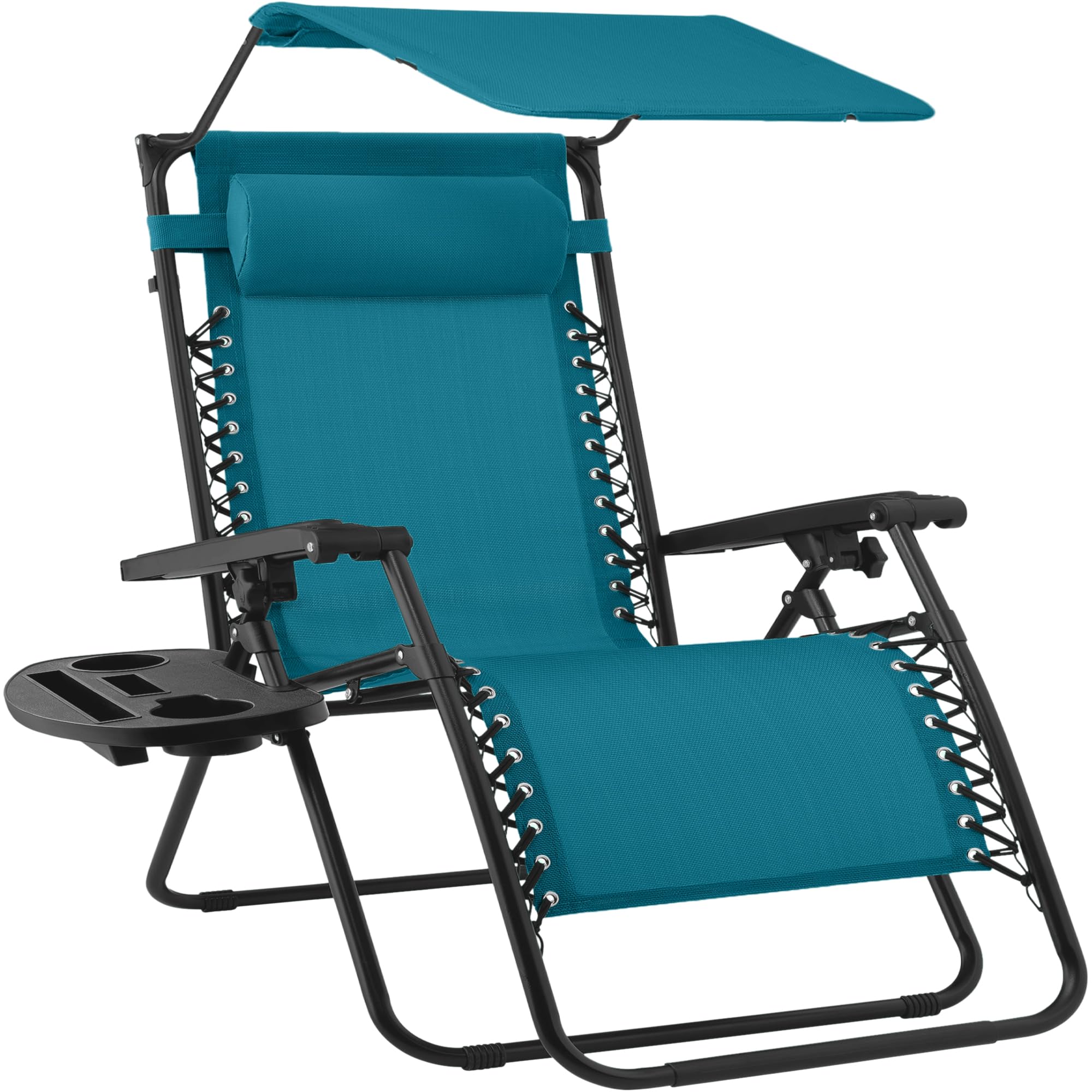 Best Choice Products Folding Zero Gravity Outdoor Recliner Patio Lounge Chair w/Adjustable Canopy Shade, Headrest, Side Accessory Tray, Textilene Mesh - Sage Green