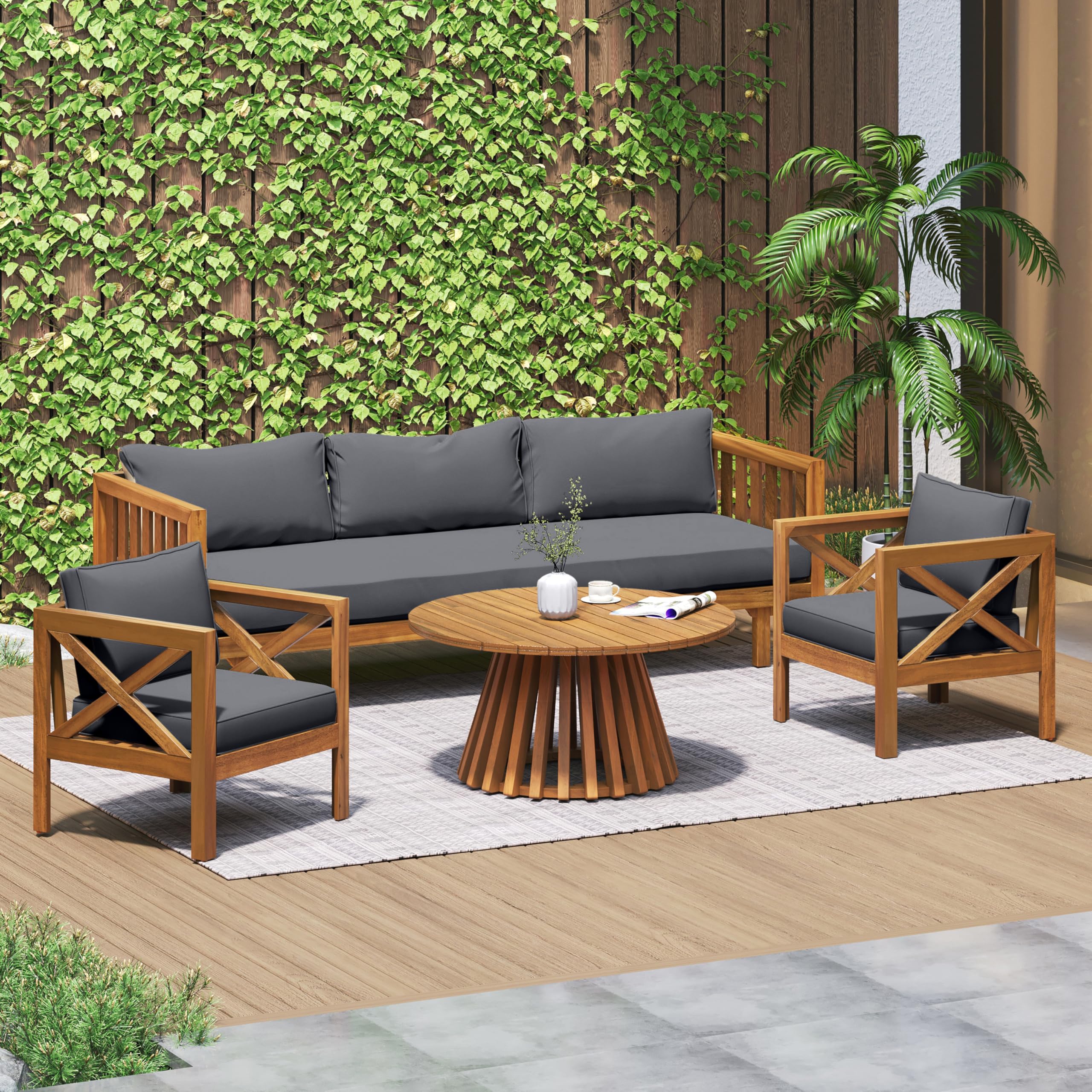 Light Teak Wooden Outdoor Table for Patio & Backyard