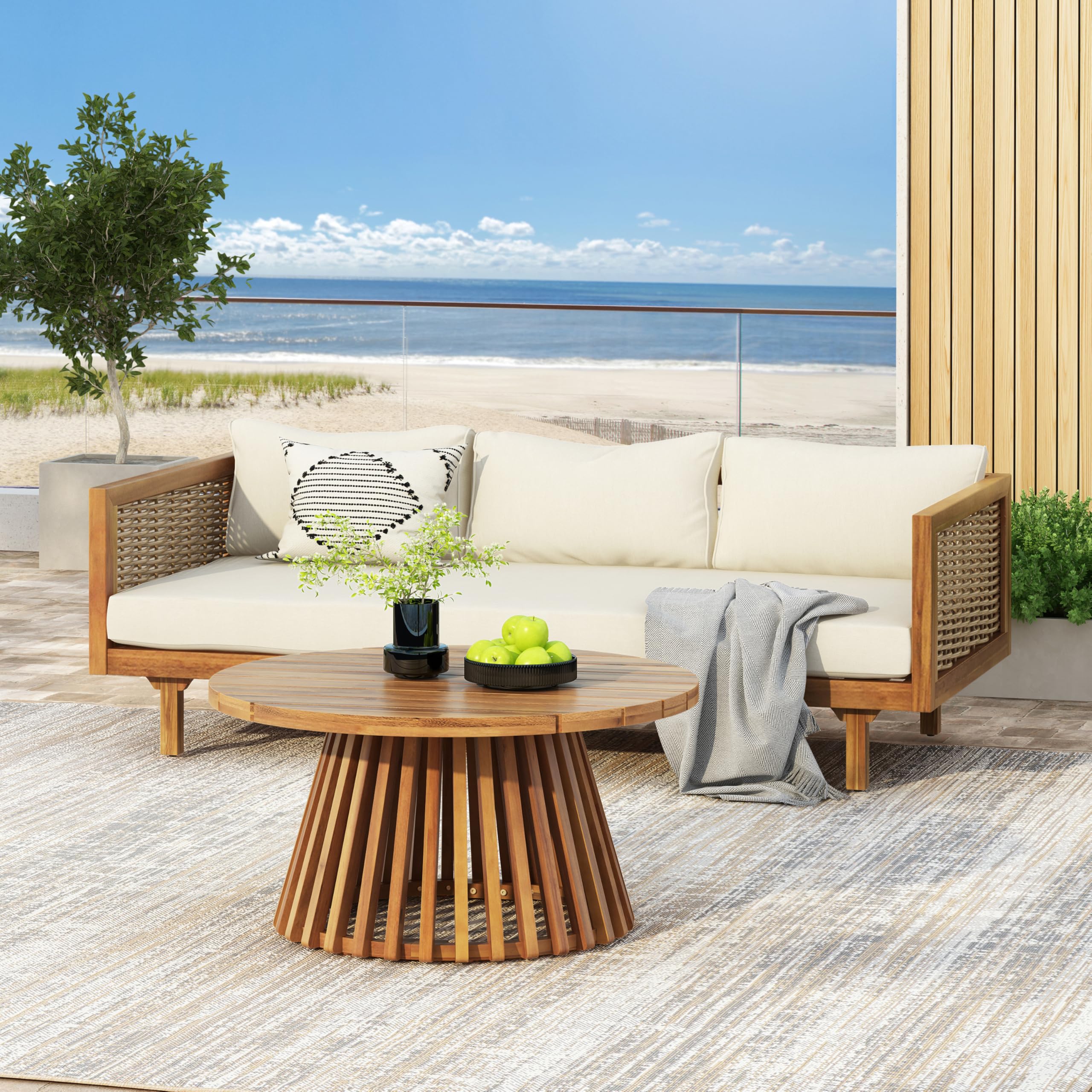 Light Teak Wooden Outdoor Table for Patio & Backyard