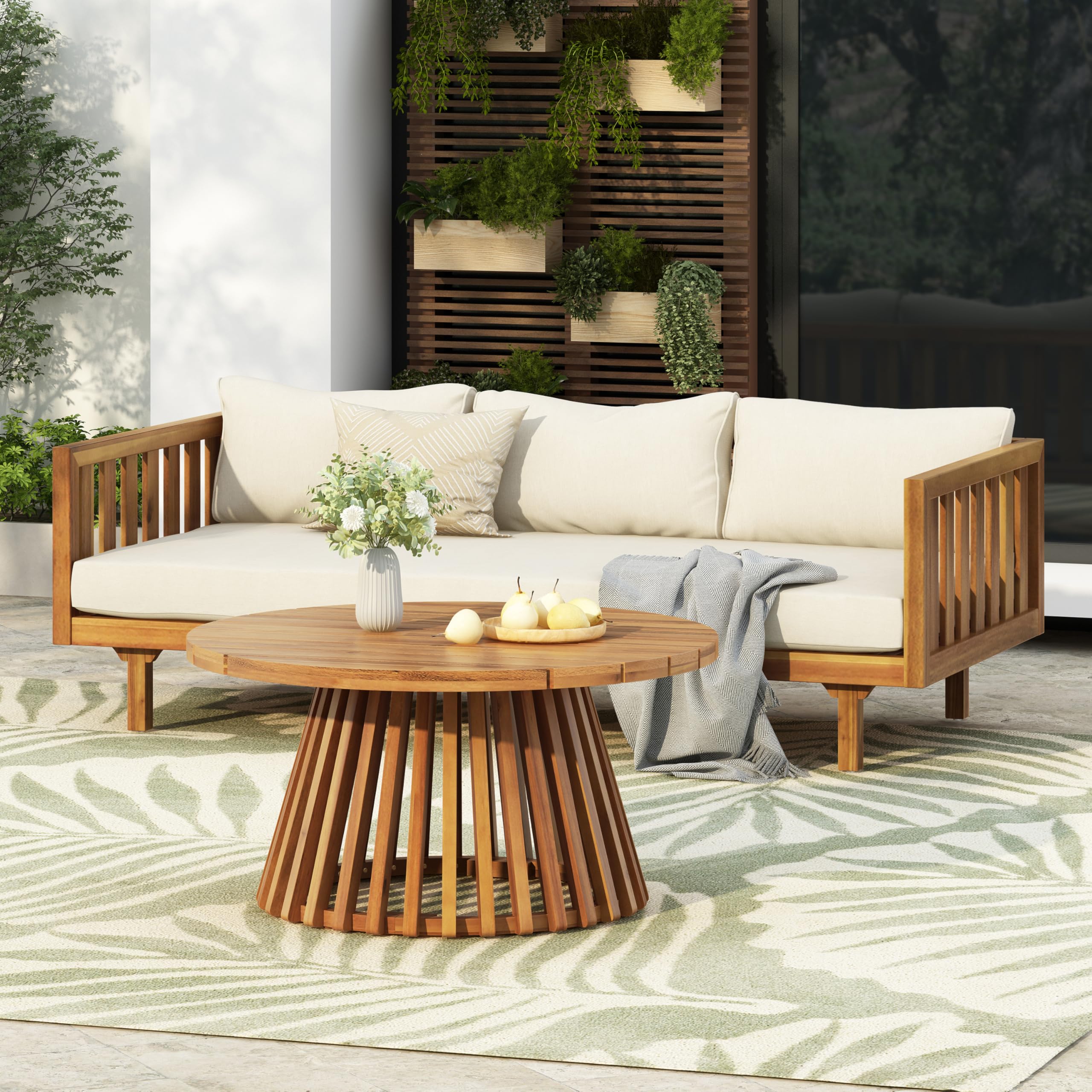 Light Teak Wooden Outdoor Table for Patio & Backyard