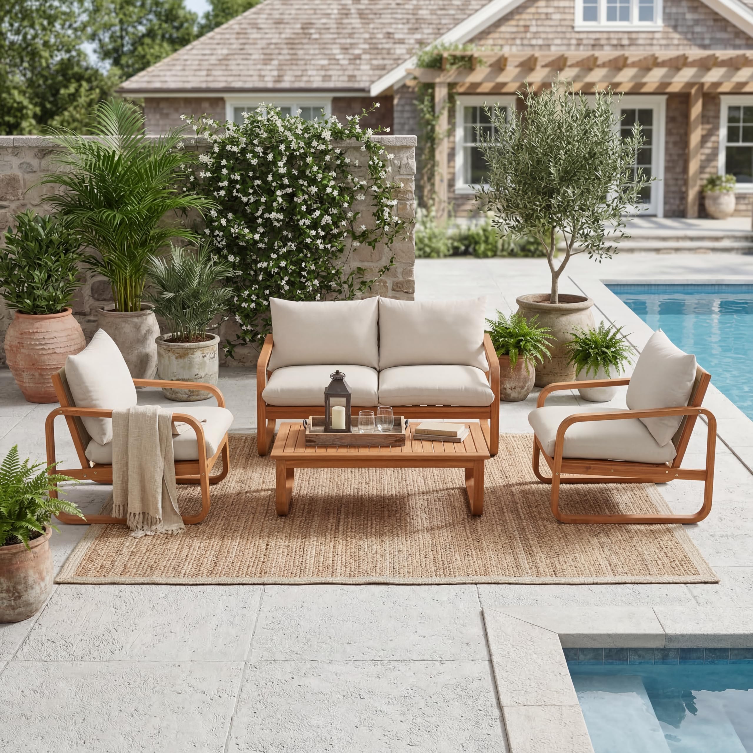 Light Teak Wooden Outdoor Table for Patio & Backyard