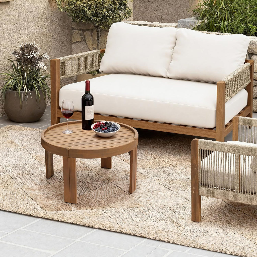 27.5" Dia Wooden Outdoor Table for Patio, Balcony & Porch