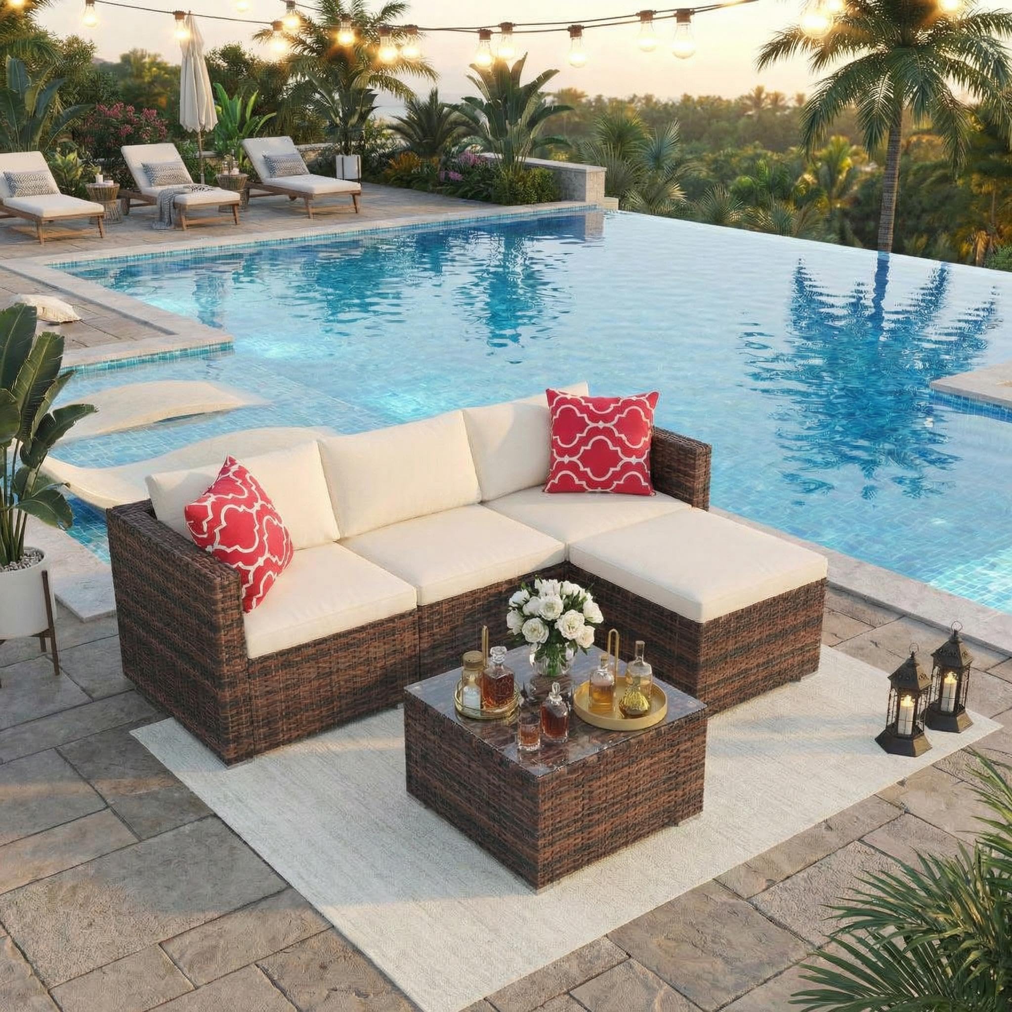 Outdoor Storage Bench with Cushion, Hand-Woven Yellow Wicker Deck Box with Backrest, Large Capacity Patio Storage Seat, Waterproof All-Weather Rattan Bench for Garden, Porch, Poolside