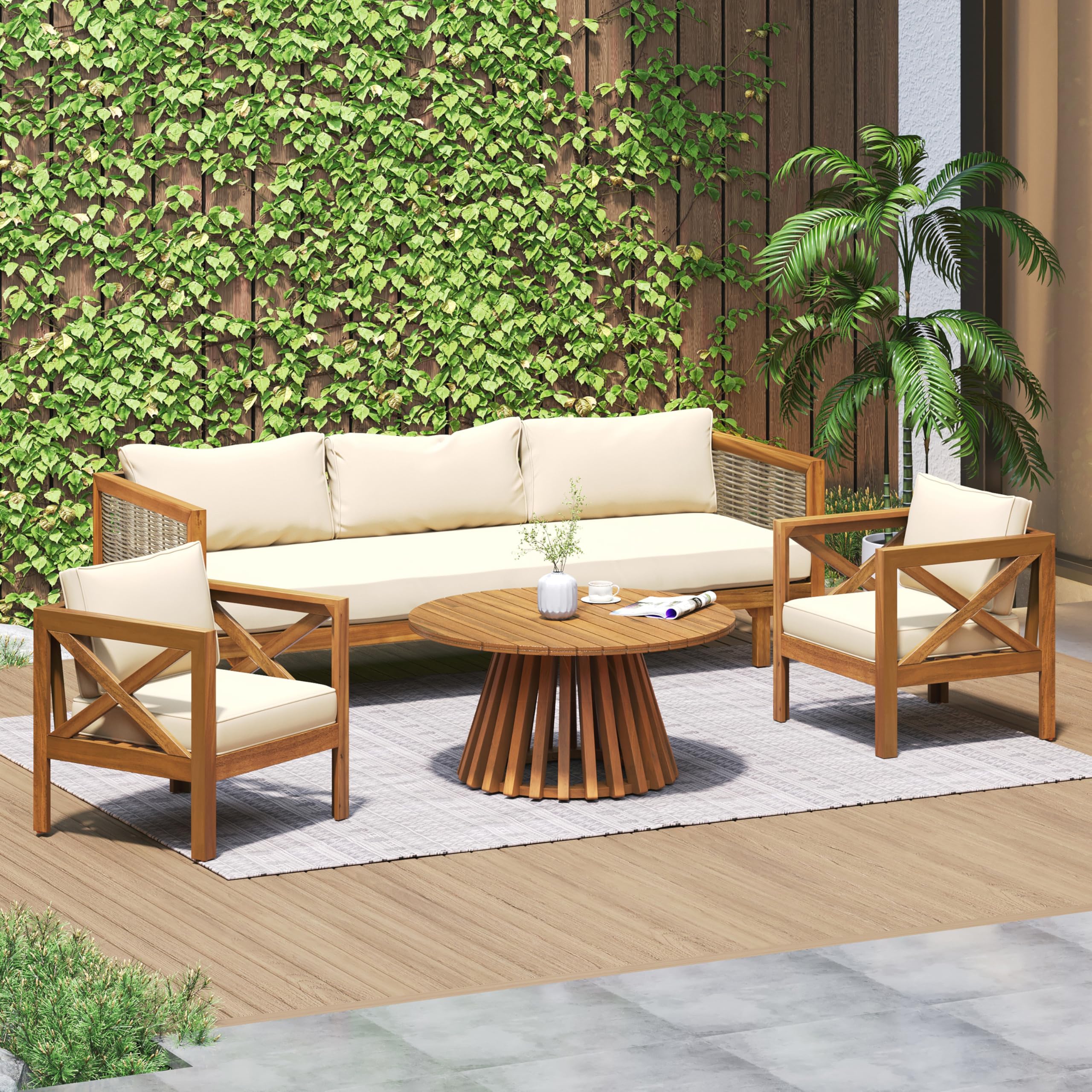 Light Teak Wooden Outdoor Table for Patio & Backyard