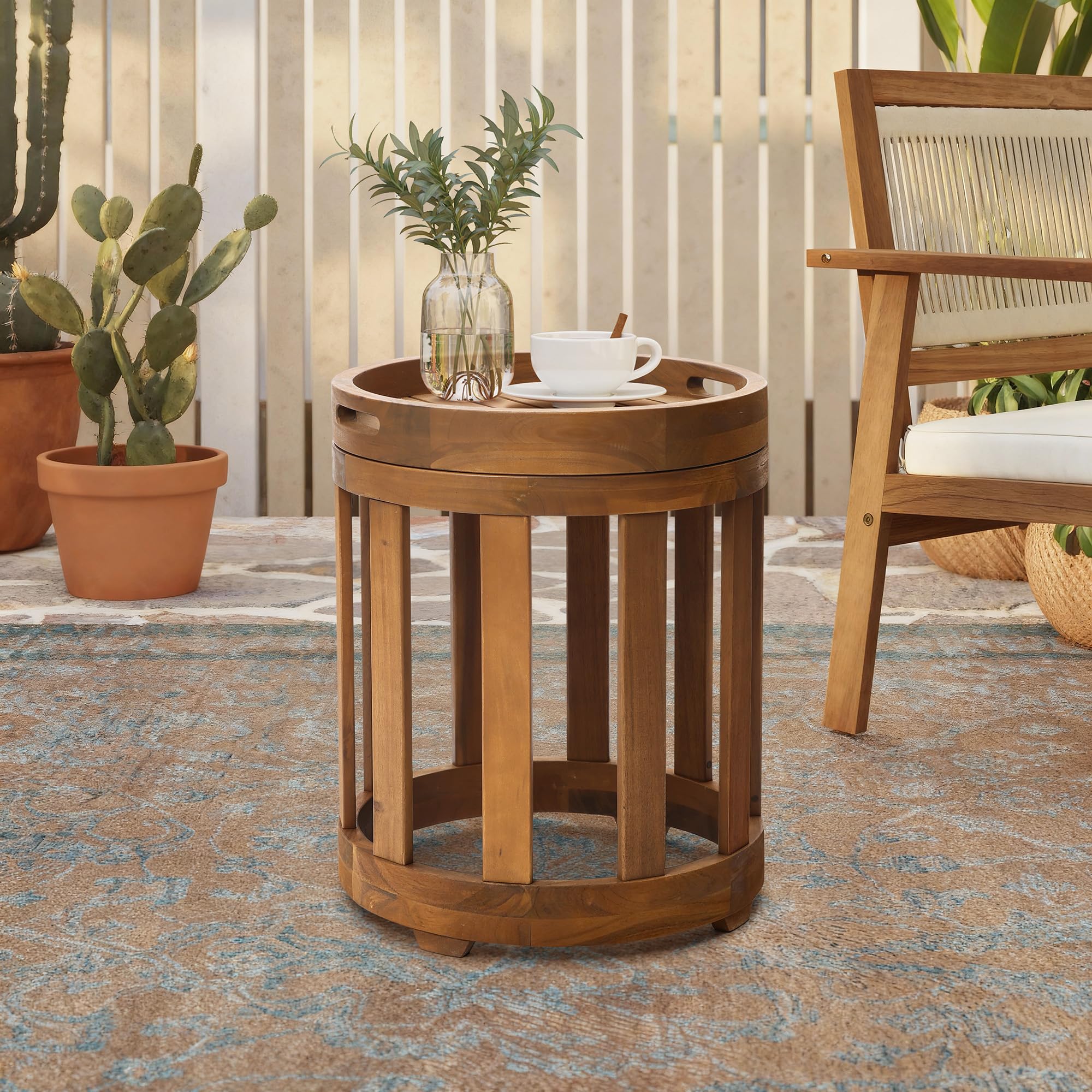 27.5" Dia Wooden Outdoor Table for Patio, Balcony & Porch
