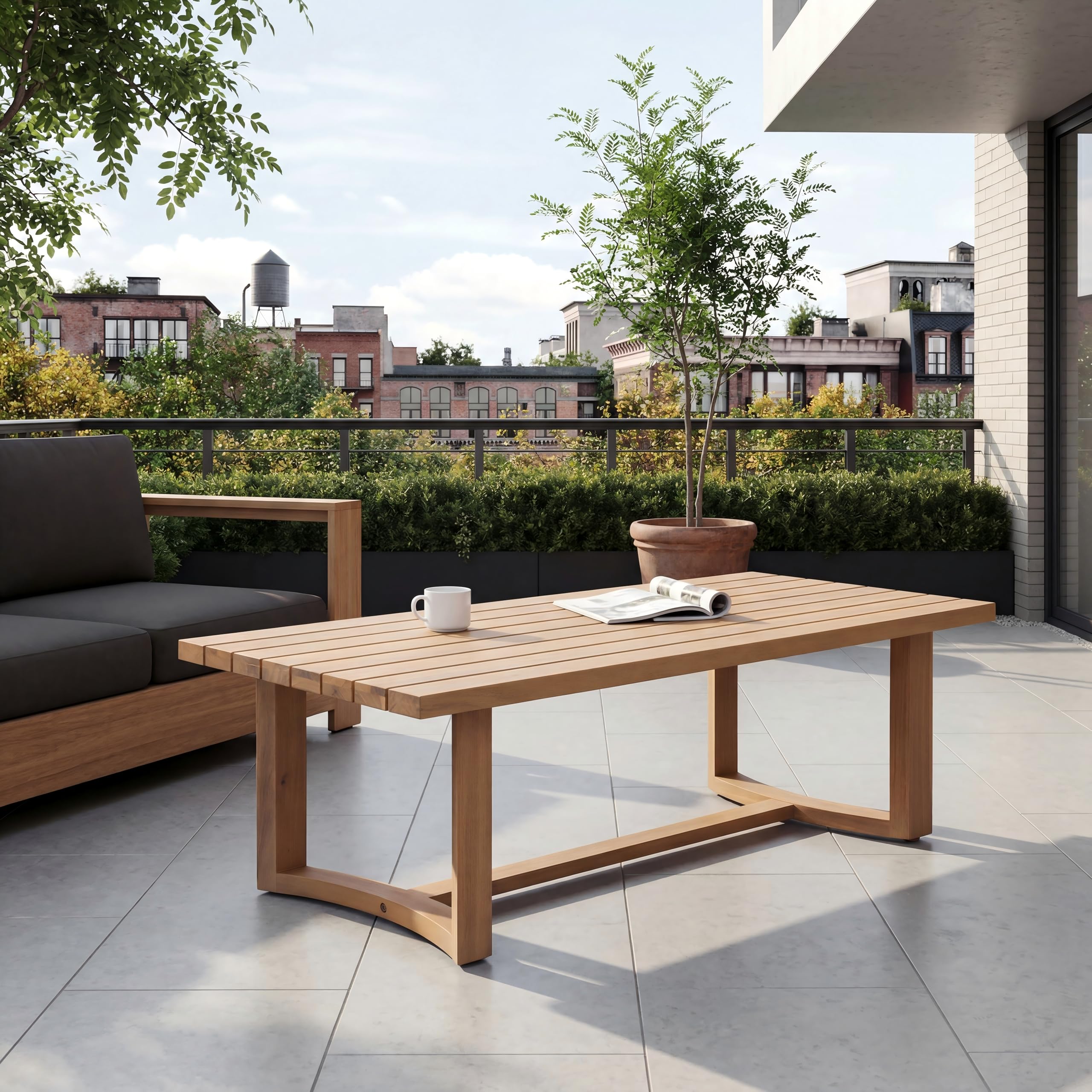 Merax Patio Outdoor Acacia Wood Round Coffee Table for Backyard, Lawn, Balcony, Teak Finish