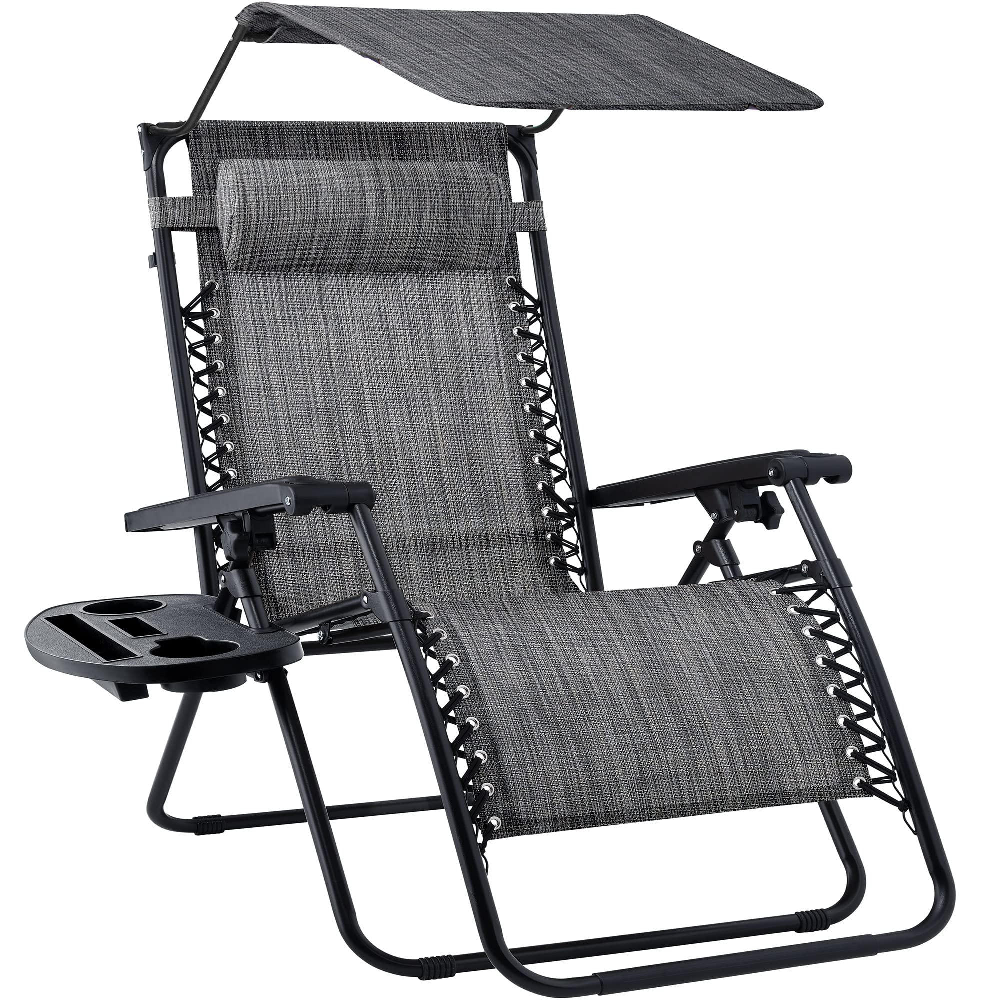 Best Choice Products Folding Zero Gravity Outdoor Recliner Patio Lounge Chair w/Adjustable Canopy Shade, Headrest, Side Accessory Tray, Textilene Mesh - Sage Green