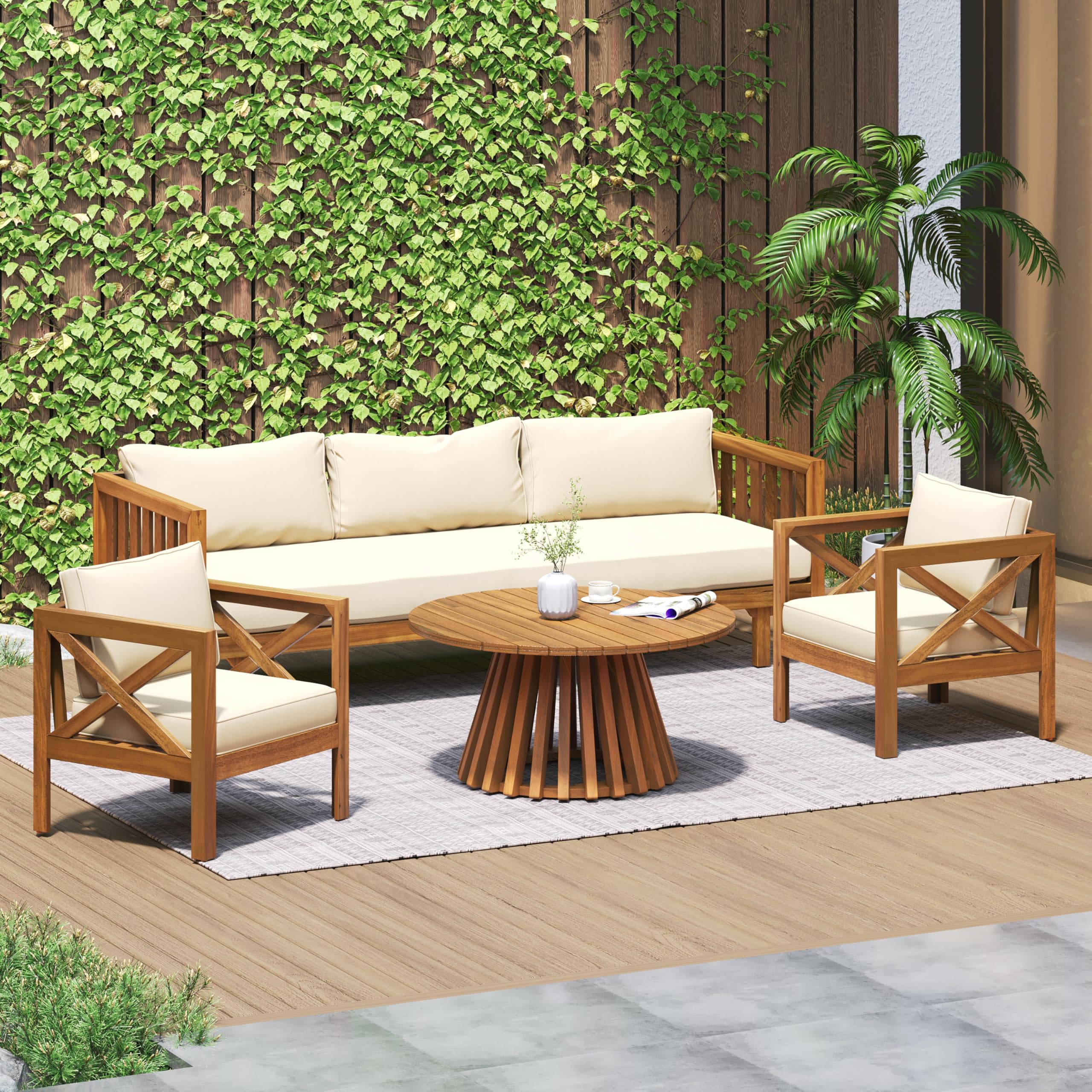 Light Teak Wooden Outdoor Table for Patio & Backyard