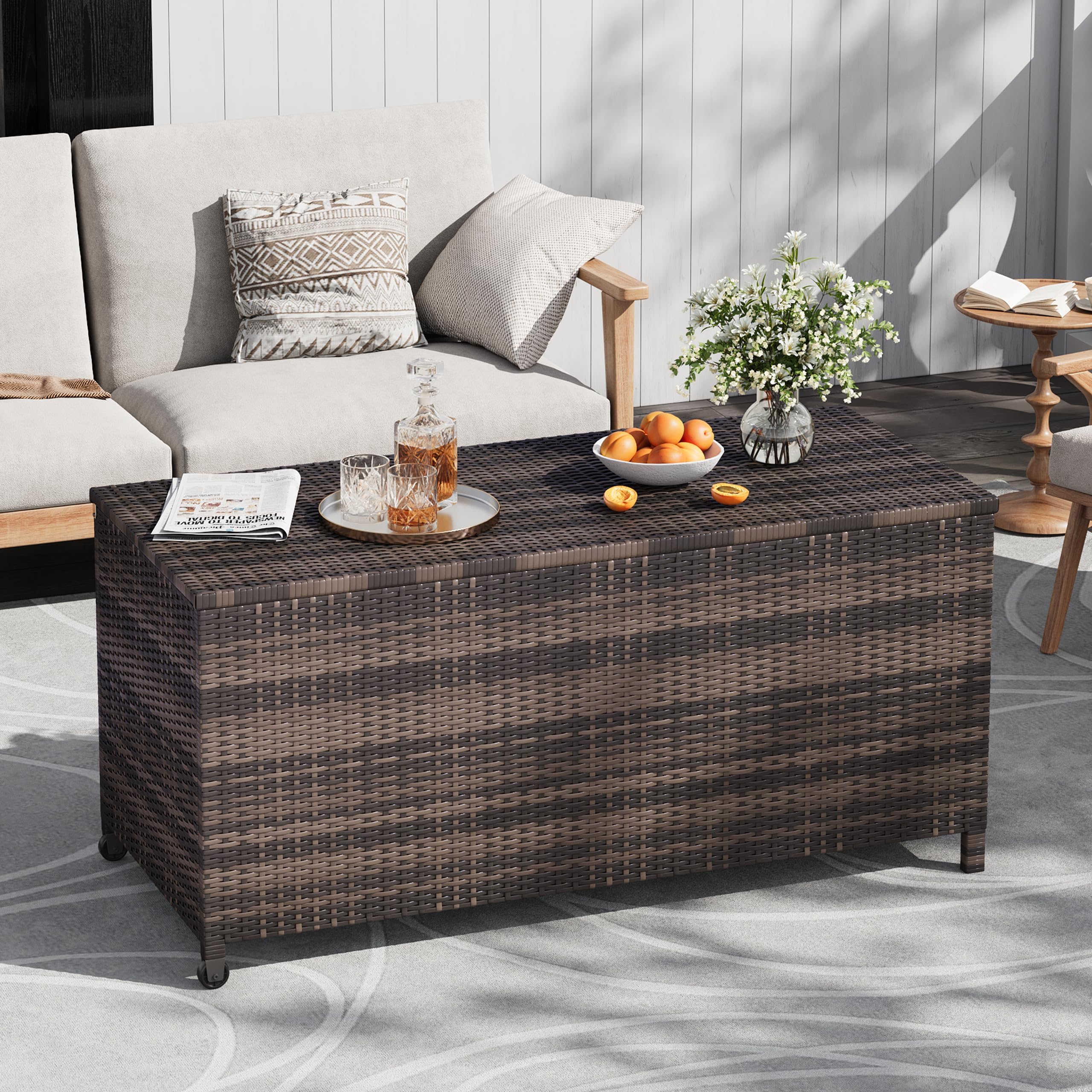 2-Seater Wicker Patio Bench with Backrest & Armrests, Waterproof