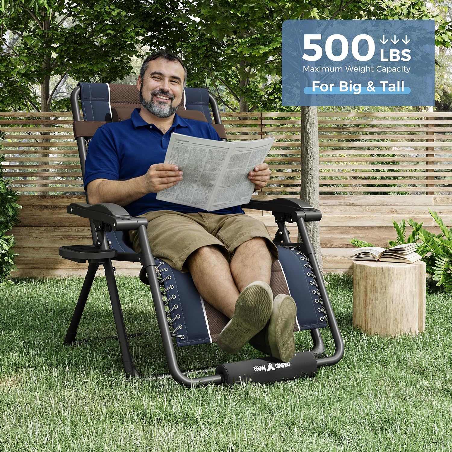 UDPATIO Zero Gravity Chair Oversized Outdoor Anti Gravity Chairs Patio Lounge Folding Adjustable Chair with Cup Holder, Foot Pad & Padded Headrest (2, Blue/Brown, 33in)